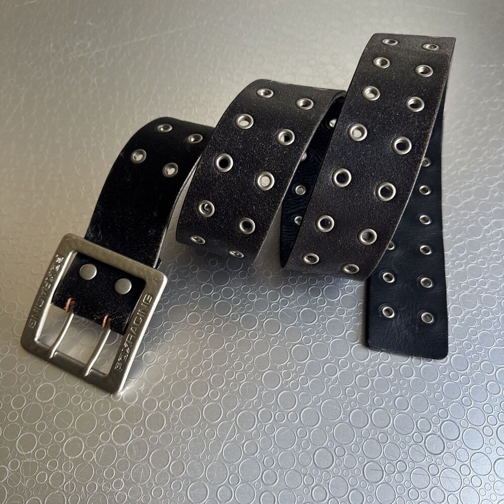 Vintage Fox Racing Leather Belt Espresso Double Grommet Eyelet Moto - Size 36 38